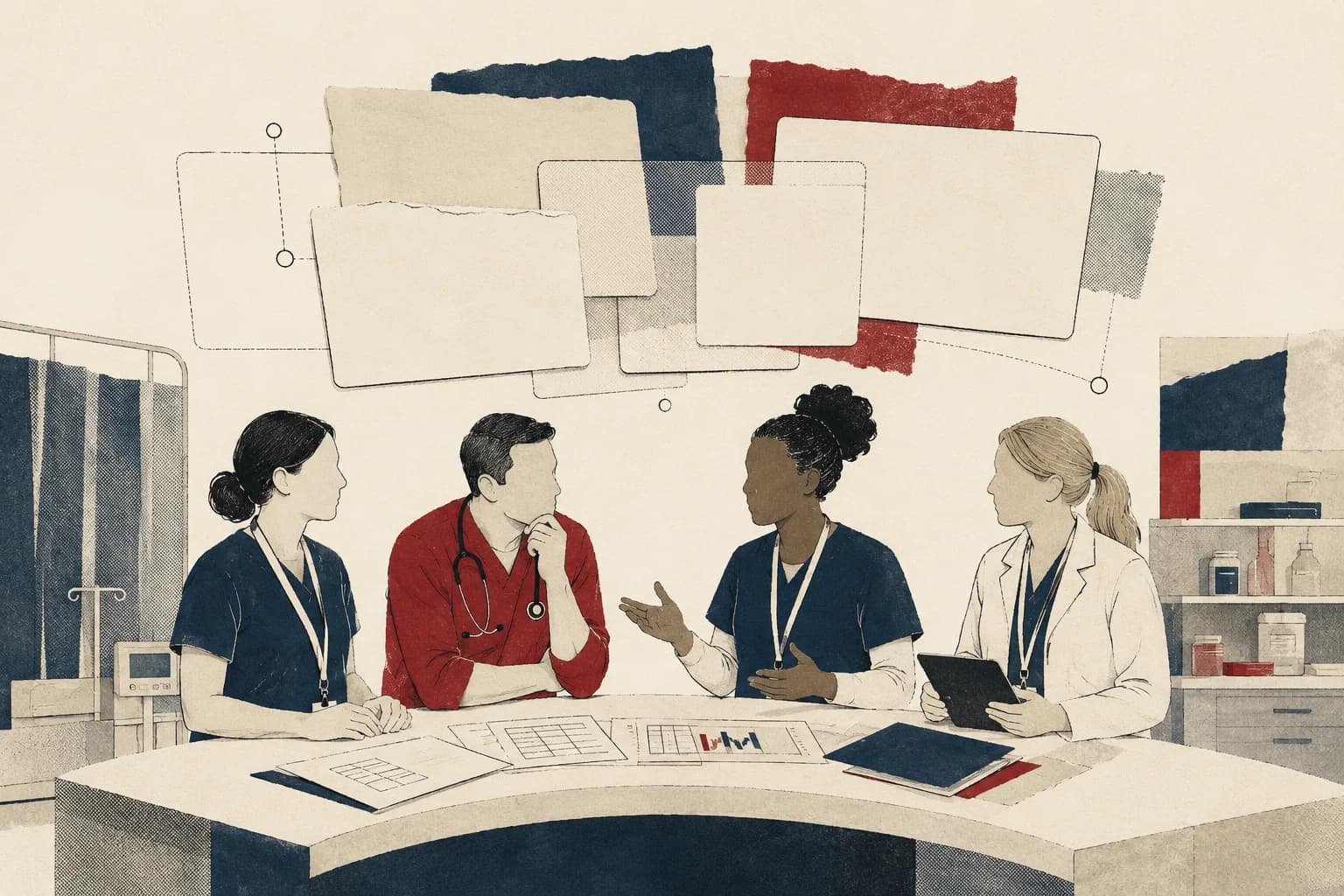 Illustration of clinicians discussing role boundaries and practice standards